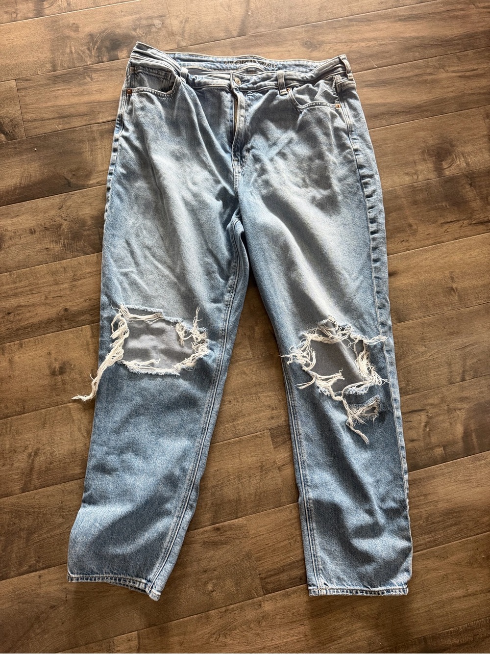 American Eagle Strigid Distressed Mom Jeans